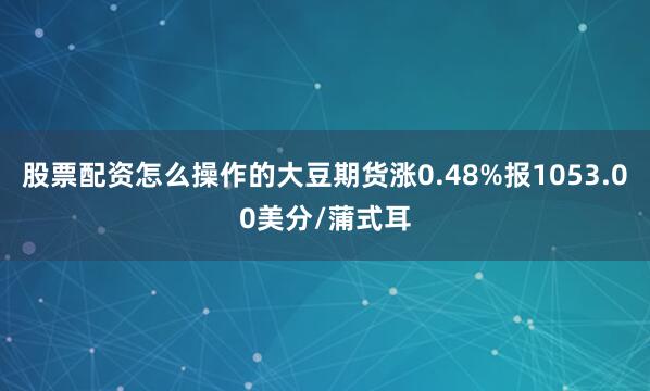 股票配资怎么操作的大豆期货涨0.48%报1053.00美分/蒲式耳